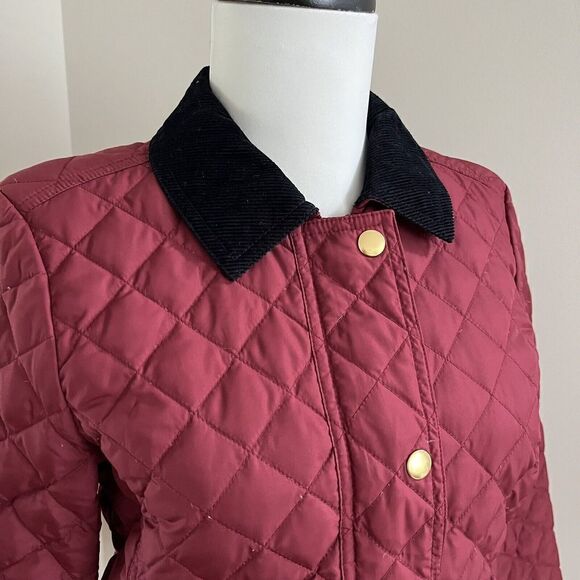 J Crew Quilted Barn Down Field Jacket XS Burgundy Chore Corduroy Collar Preppy - Picture 5 of 14
